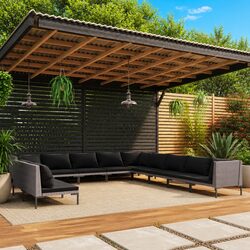 Garden Lounge Set 11 Piece Outdoor Furniture Poly Rattan Sofa Cushions Grey