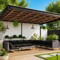 12 Piece Garden Lounge Set Grey Poly Rattan Patio Furniture with Cushions
