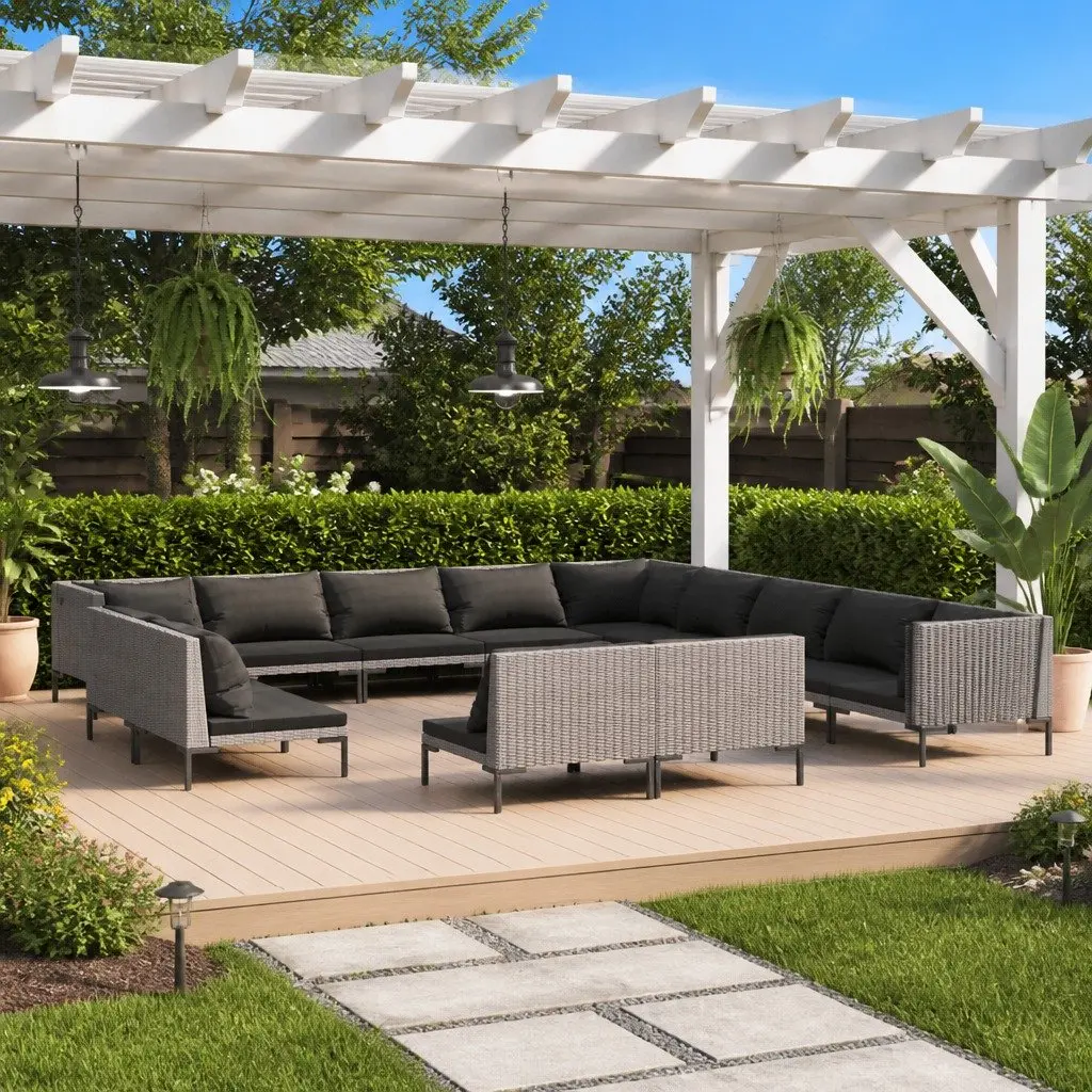 13 Piece Garden Lounge Set Grey Outdoor Patio Furniture Poly Rattan with