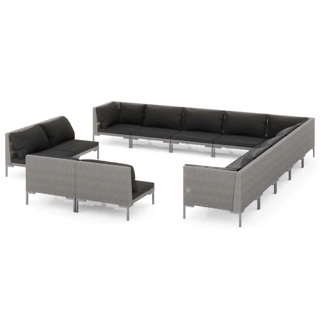 13 Piece Garden Lounge Set Grey Outdoor Patio Furniture Poly Rattan with