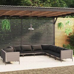 Garden Lounge Set 9 Piece Outdoor Furniture PE Rattan Grey Sofa with Cushions