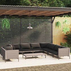 10 Piece Garden Lounge Set with Cushions Outdoor Patio Furniture Poly Rattan