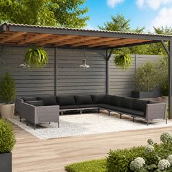 Garden Lounge Set 11 Piece Outdoor Furniture Poly Rattan Sofa with Cushions Grey