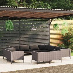 Garden Lounge Set 11 Piece Outdoor Furniture Poly Rattan Sofa Grey Cushions