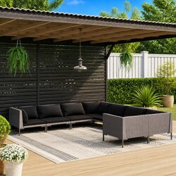 8 Piece Outdoor Garden Lounge Set Grey Poly Rattan Patio Furniture with Cushions