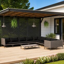 Garden Lounge Set 10 Piece Outdoor Furniture with Cushions Grey Patio Sofa