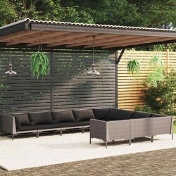 Garden Lounge Set 10 Piece Outdoor Furniture Grey Poly Rattan Patio Sofa with