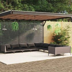 Garden Lounge Set 10 Piece Poly Rattan Outdoor Furniture Grey Cushions Patio