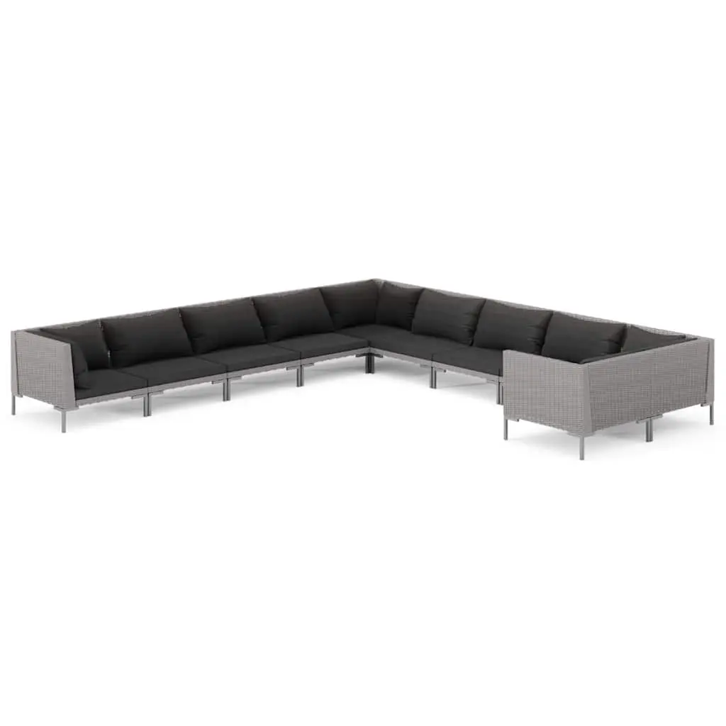 Garden Lounge Set 10 Piece Poly Rattan Outdoor Furniture Grey Cushions