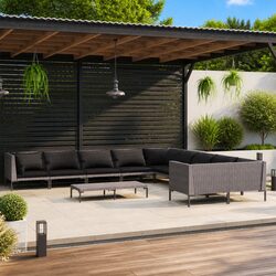 11 Piece Outdoor Garden Lounge Set with Cushions Poly Rattan Grey Patio Sofa