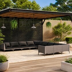 Garden Lounge Set 11 Piece Poly Rattan Grey Outdoor Furniture Patio Sofa with