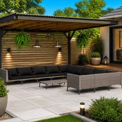 Garden Lounge Set 12 Piece Outdoor Patio Furniture Grey Poly Rattan Cushions