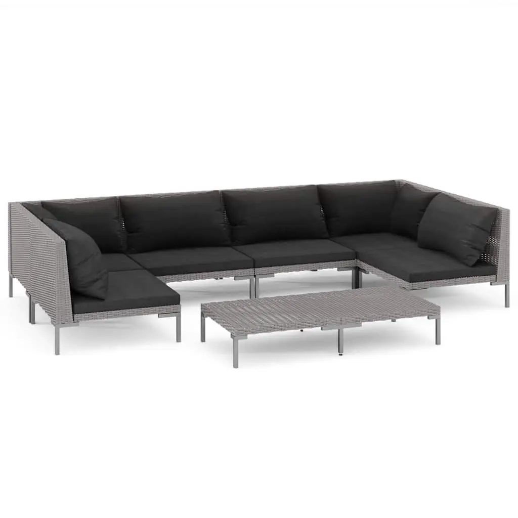 7 Piece Outdoor Garden Lounge Set Grey Poly Rattan Patio Furniture with Cushions