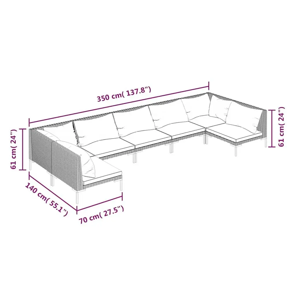 Garden Lounge Set 7 Piece Outdoor Patio Furniture Grey Poly Rattan Sofa