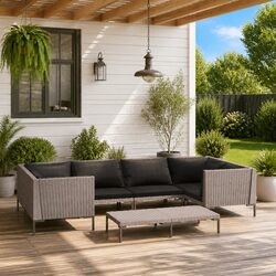 7 Piece Garden Lounge Set Outdoor Patio Furniture Poly Rattan Grey with Cushions