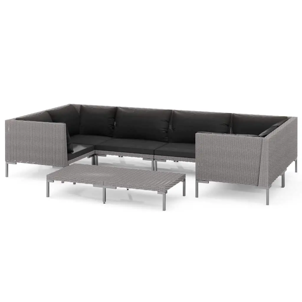 7 Piece Garden Lounge Set Outdoor Patio Furniture Powder-Coated Steel Frame Weather-Resistant Half-Round PE Rattan Grey with Cushions