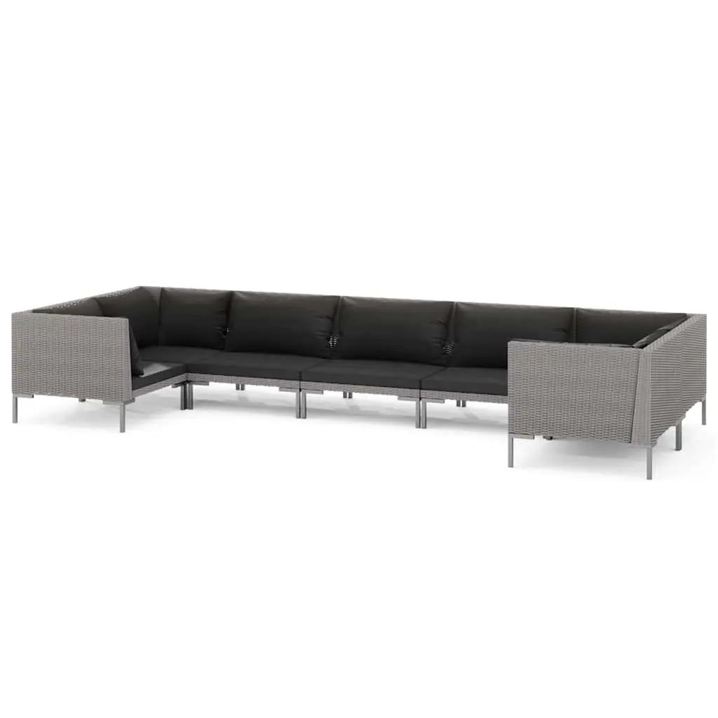 7 Piece Garden Lounge Set Outdoor Patio Furniture with Cushions Grey Rattan Sofa