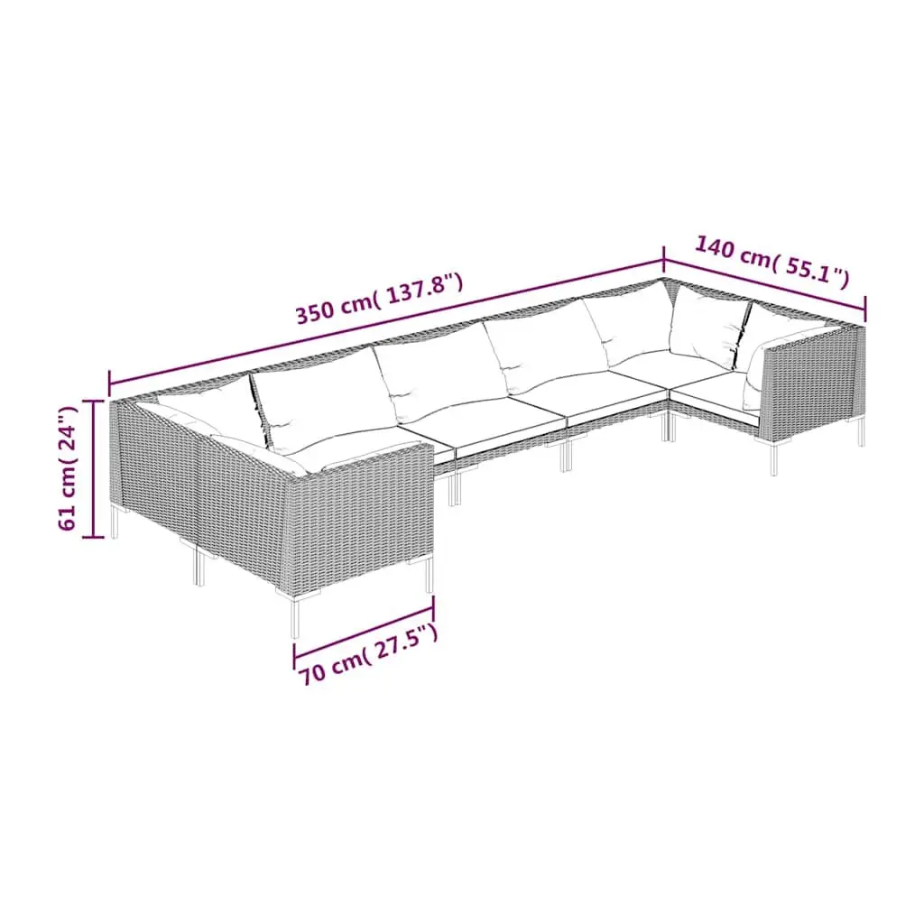 7 Piece Garden Lounge Set Outdoor Patio Furniture with Cushions Grey Rattan Sofa