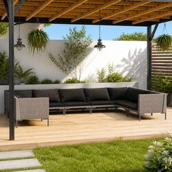 Garden Lounge Set 9 Piece Outdoor Patio Furniture Grey Rattan Sofa with Cushions
