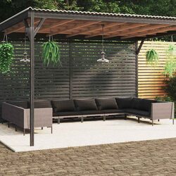 Garden Lounge Set 10 Piece Outdoor Furniture Grey Poly Rattan Patio Sofa with