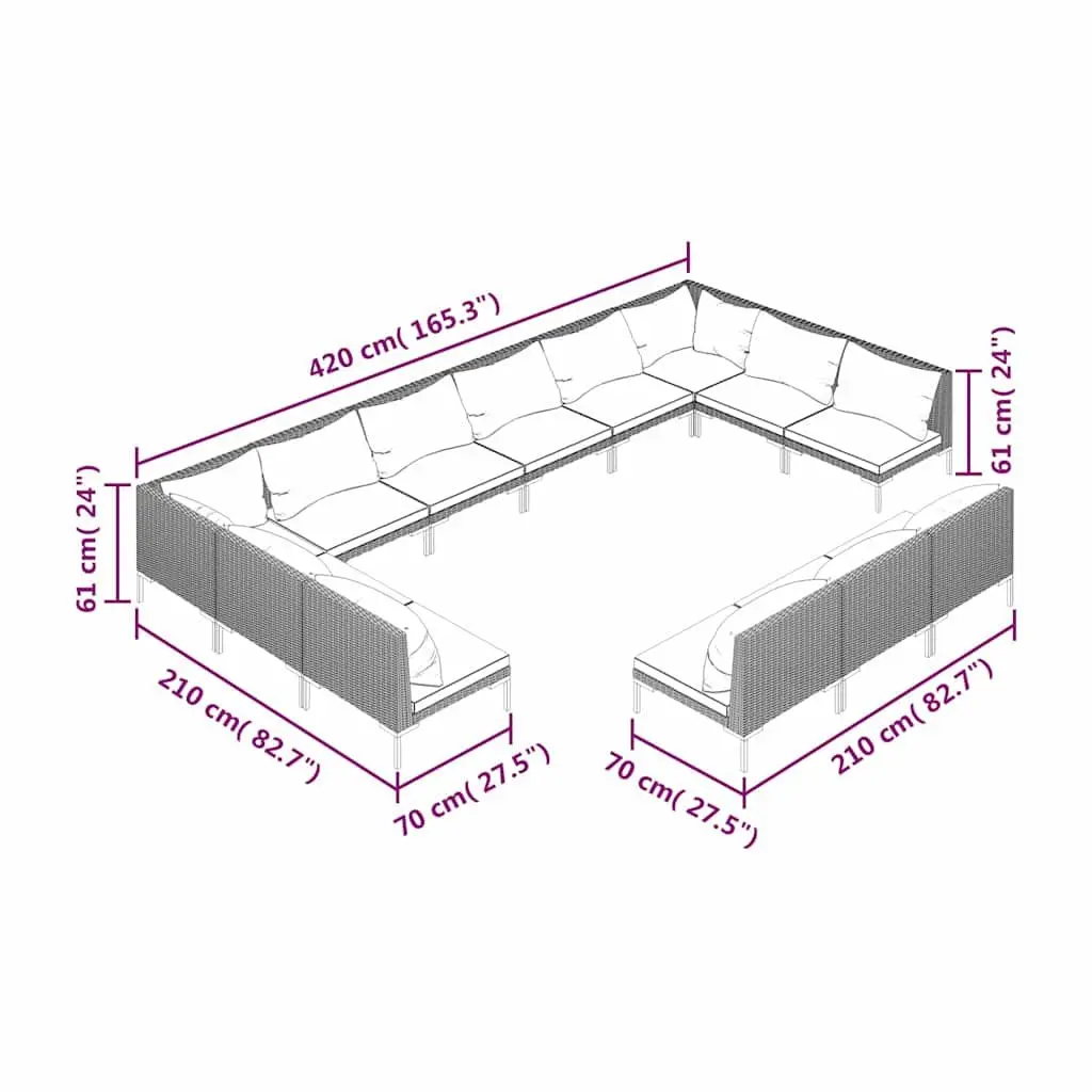 13 Piece Garden Lounge Set with Cushions Poly Rattan Outdoor Patio Furniture
