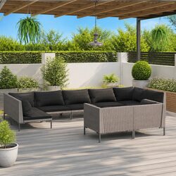 Garden Lounge Set 9 Piece Outdoor Furniture Patio Sofa Grey Rattan Cushions