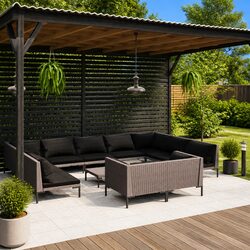 Garden Lounge Set 12 Piece Outdoor Patio Furniture with Cushions Grey Rattan