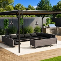 Garden Lounge Set 13 Piece Outdoor Patio Furniture Grey Rattan Sofa Cushions