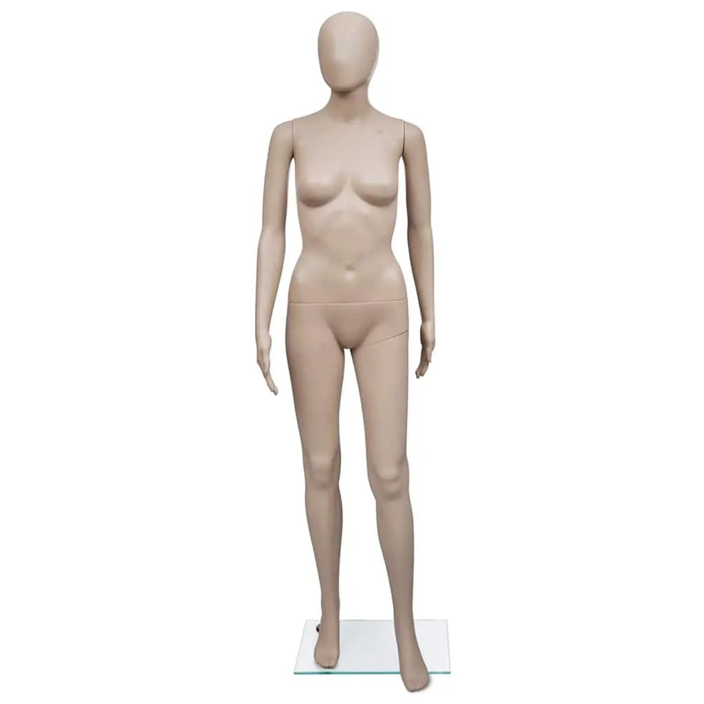 Female Display Mannequin Articulated Body Beige with Glass Base Stand