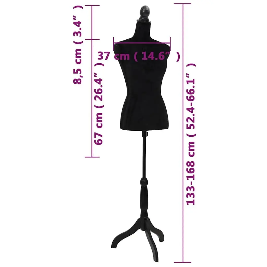 Ladies Bust Display Mannequin Black Female Dressmakers Dummy Adjustable Torso