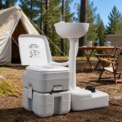 Portable Camping Toilet Handwash Stand Set Grey Outdoor Flush Waste Tank
