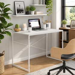 Computer Desk White 110x60x70 cm Engineered Wood Metal Frame Office Study Table