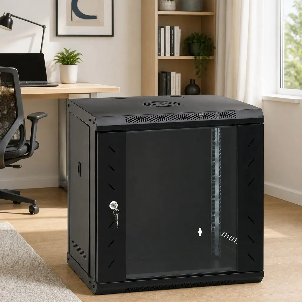 12U Wall Mounted Network Cabinet 19 Inch Black Data Server Rack Enclosure IP20 53x40x60cm