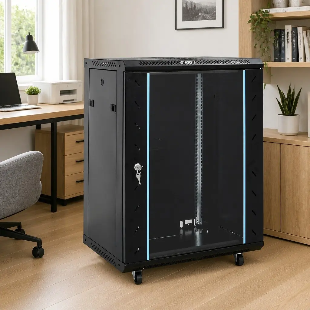 15U Network Cabinet Rack Mount Server Storage Enclosure Cold-Rolled Steel Black