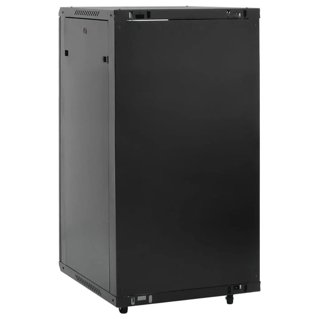22U Network Cabinet Lockable Door Black Cold-Rolled Steel 19 Inch Rack Mount Storage