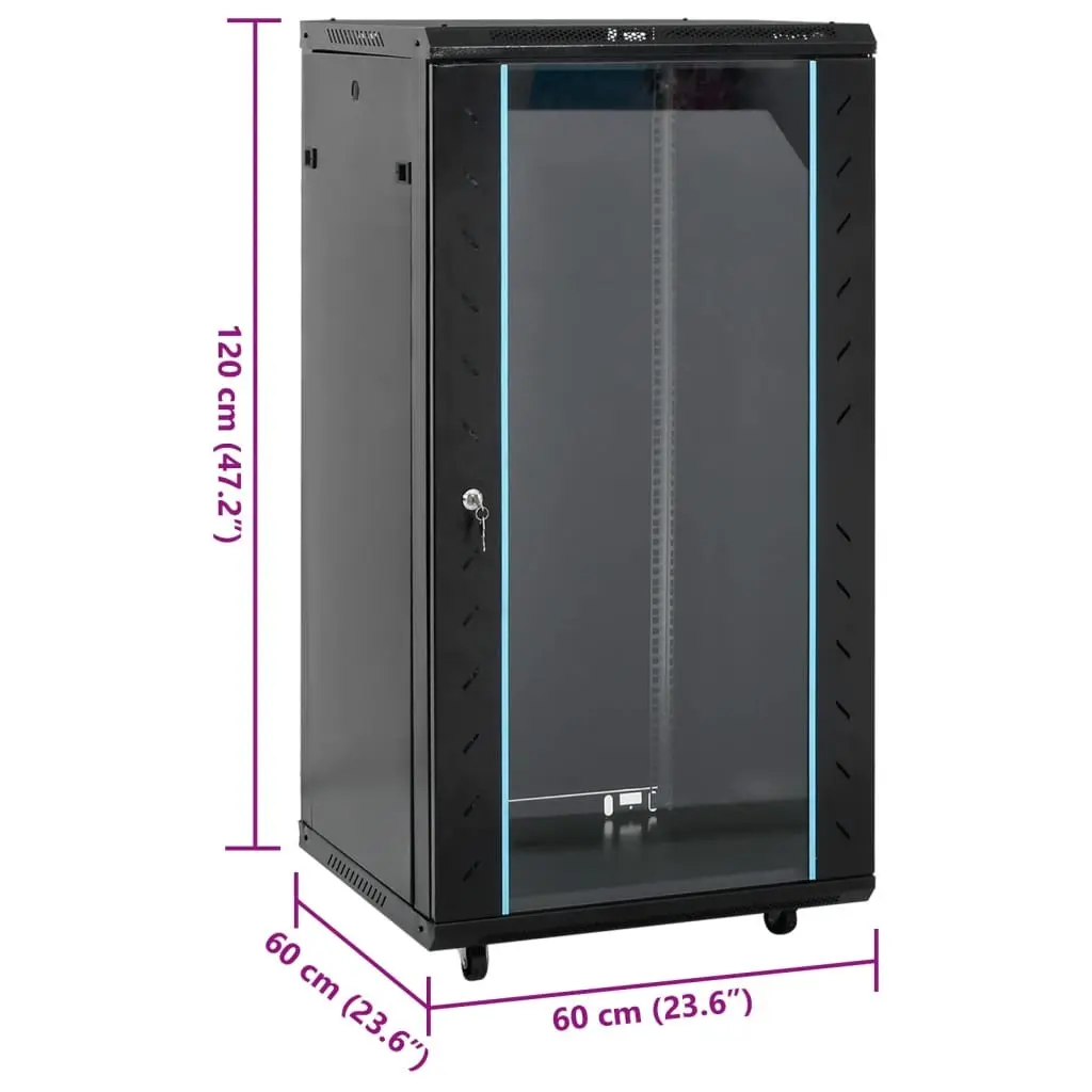 22U Network Cabinet Lockable Door Black Cold-Rolled Steel 19 Inch Rack Mount Storage