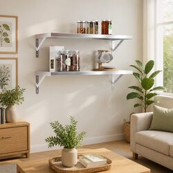 Wall Shelves 2 pcs 75x30 cm Silver Stainless Steel Floating Shelves Storage
