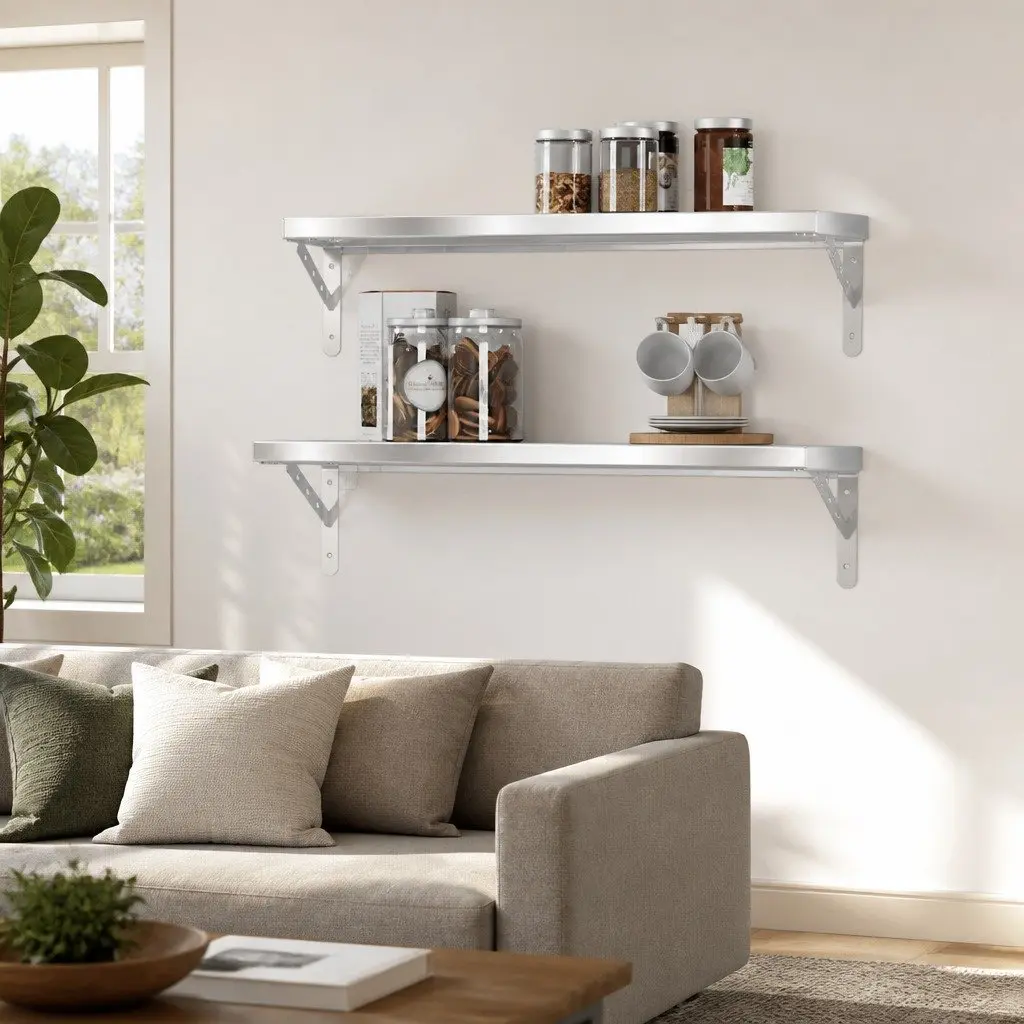 Wall Shelves Stainless Steel 75x23.5 cm Silver Floating Shelf Storage Display Rack 2 pcs
