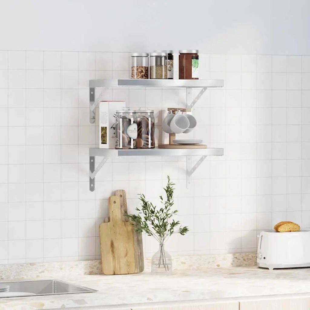 Wall Shelves Stainless Steel 50x30 cm Silver Floating Shelf Storage Display 2 Piece