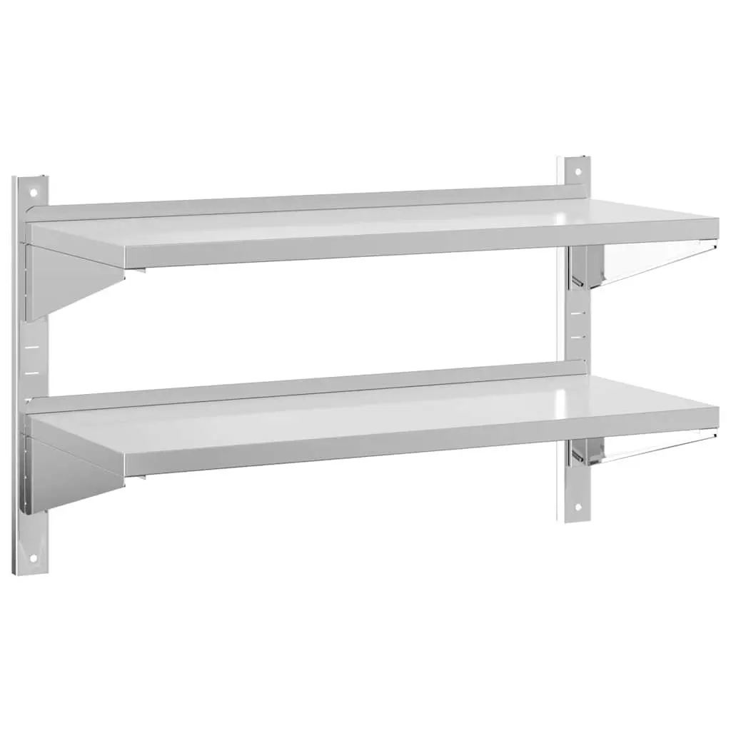 2-Tier Wall Shelf 100x40x60 cm Silver Stainless Steel Storage Rack Mounting