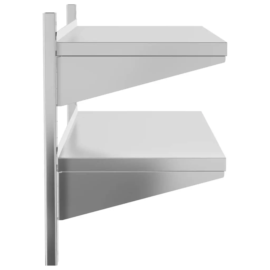 2-Tier Wall Shelf 100x40x60 cm Silver Stainless Steel Storage Rack Mounting