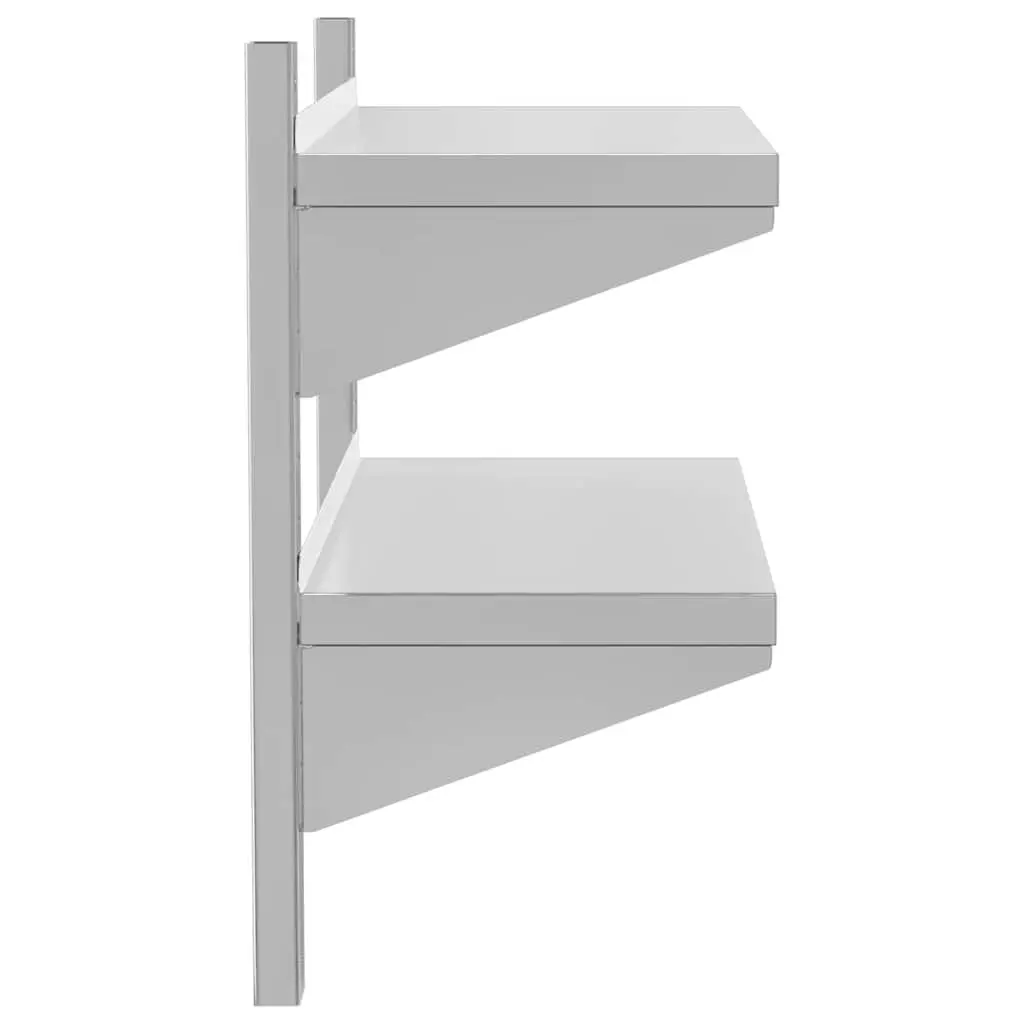 2-Tier Wall Shelf Stainless Steel Floating Storage Rack Silver