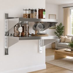 2-Tier Wall Shelf Silver Stainless Steel Floating Storage Kitchen Bathroom