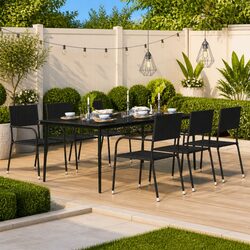 Garden Dining Table Black Outdoor Patio Furniture Steel Frame Glass Top