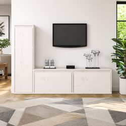 Wall-Mounted TV Cabinets 3 pcs White Solid Pinewood Floating Storage Units