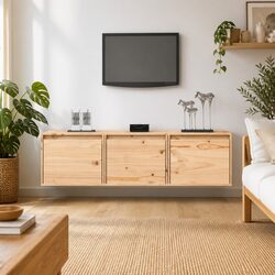 Wall Mounted TV Cabinets 3 pcs Solid Pine Wood Floating Storage Units Brown