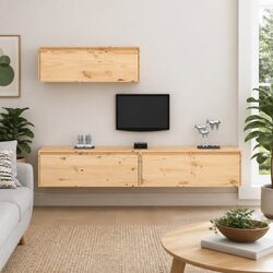 Floating TV Cabinets 3 pcs Solid Pine Wood Wall Mounted Storage Units Brown