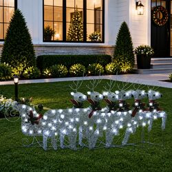 Christmas Reindeer Sleigh Decoration 140 LED Lights Outdoor Holiday Display