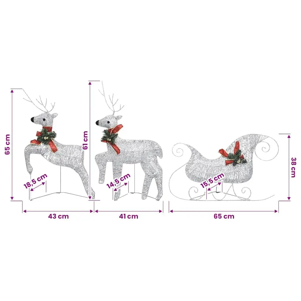 Christmas Decoration Reindeer Sleigh with 140 LED Lights Weather-Resistant Indoor Outdoor Silver