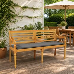 Outdoor Bench 150cm Wooden Garden Seating with Armrests Backrest Cushion